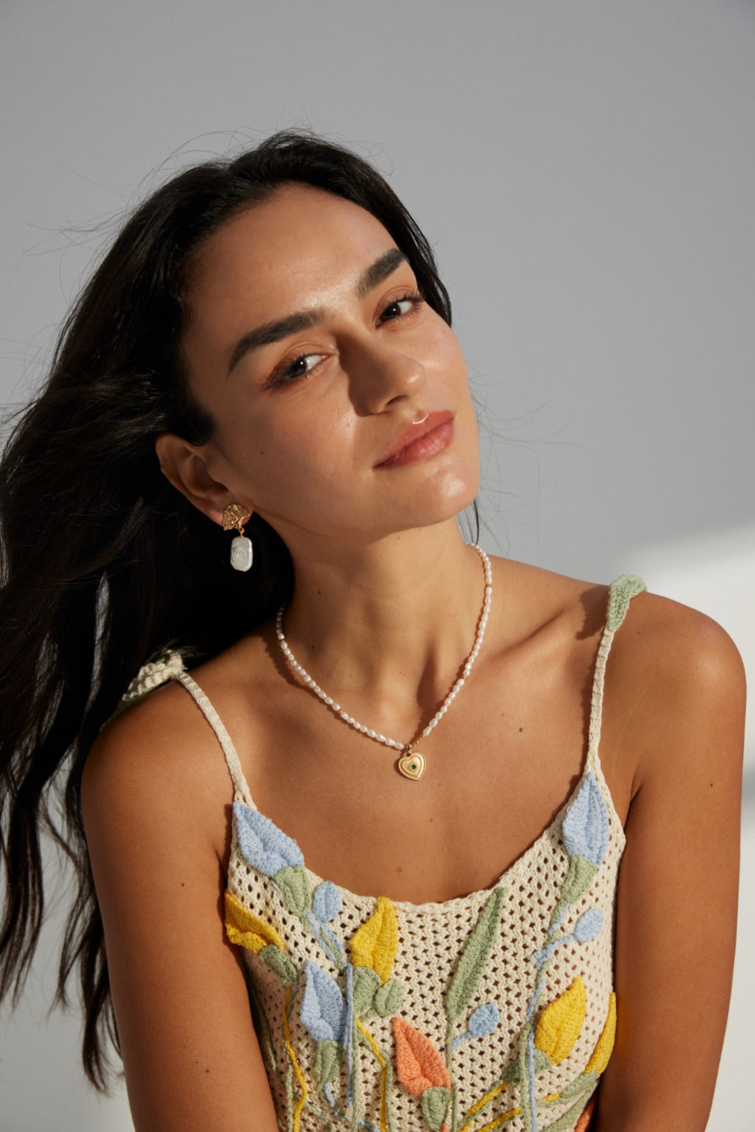 DOUBLE&LL Women's Heart Pendant Necklace,Natural Pearl & Zircon,18K Gold Plated -925 Sterling Silver,Vintage Birthstone Gift for Her