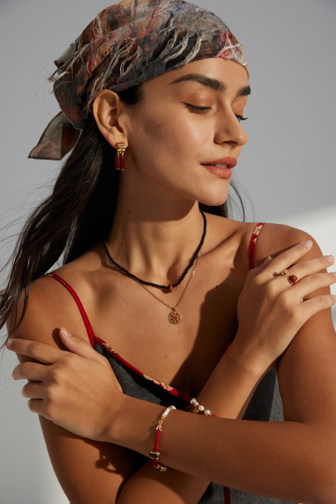 DOUBLE&LL Vintage Gold Pendant Necklace - 925 Sterling Silver 18k Gold Plated Orange Zircon Hollow Design Elegant Jewelry