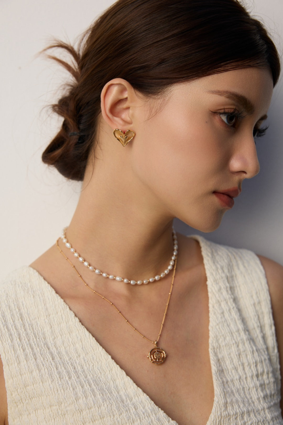 DOUBLE&LL Double Heart Stud Earrings - 18K Gold Plated S925 Sterling Silver Minimalist Earrings Symbol of Love Jewelry Gift