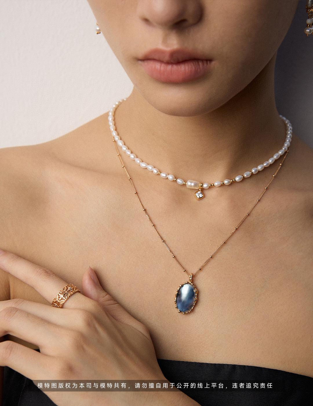 DOUBLE&LL Mabe Pearl Necklace - Vintage Gold Plated S925 Sterling Silver Shell Pearl Pendant