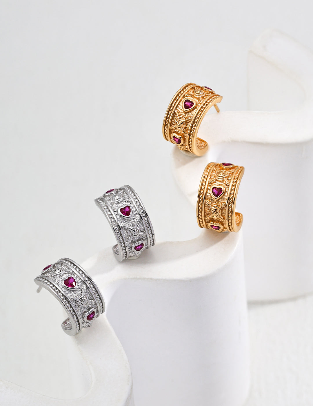 DOUBLE&LL Women's Heart Earrings,Zircon Birthstone,Gothic Style 18K Gold Plated,Hypoallergenic Sterling Silver,Anniversary Gift