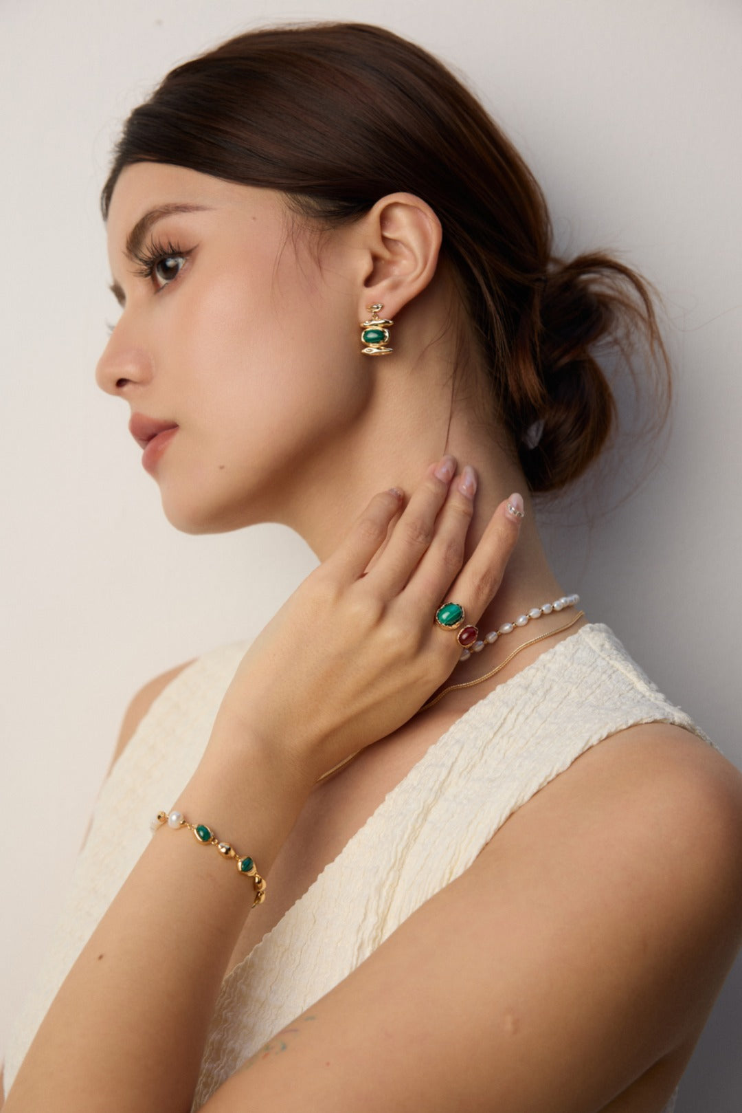 DOUBLE&LL Vintage Malachite Earrings - 18K Gold Plated 925 Sterling Silver