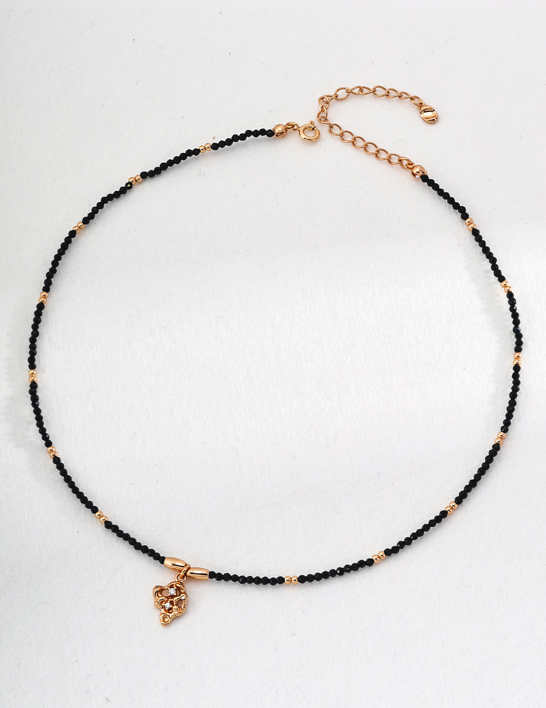 DOUBLE&LL Black Crystal Bead Necklace - 18K Gold Plated S925 Sterling Silver with Cubic Zirconia Pendant & Gold Accent Beads, Adjustable Chain