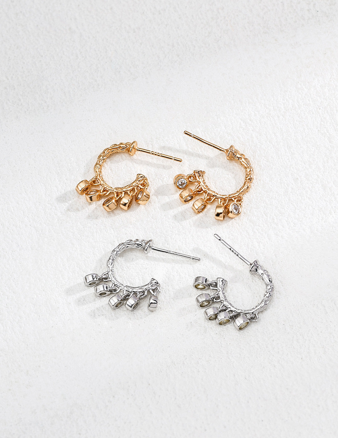 DOUBLE&LL Vintage Drop Earrings - 18K Gold Plated S925 Sterling Silver Arc Hoop with Cascading Cubic Zirconia | Dainty Elegant Jewelry