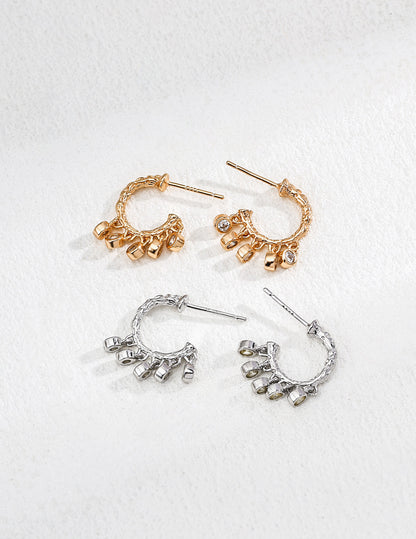 DOUBLE&LL Vintage Drop Earrings - 18K Gold Plated S925 Sterling Silver Arc Hoop with Cascading Cubic Zirconia | Dainty Elegant Jewelry