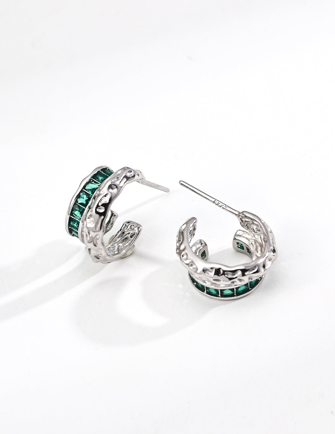 DOUBLE&LL Tiered Green Cubic Zirconia Earrings - 18K Gold Plated S925 Sterling Silver Statement Drops | Minimalist Baroque Chandelier