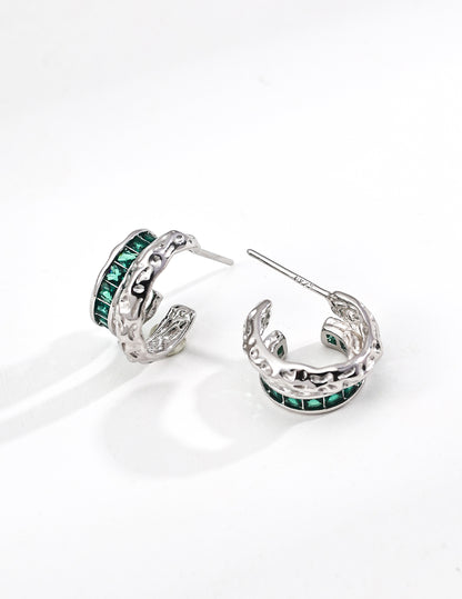 DOUBLE&LL Tiered Green Cubic Zirconia Earrings - 18K Gold Plated S925 Sterling Silver Statement Drops | Minimalist Baroque Chandelier
