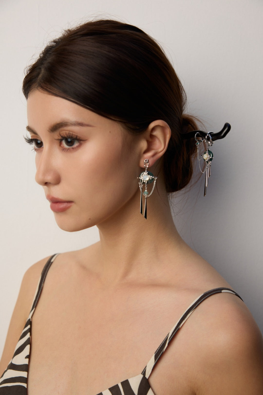 DOUBLE&LL Artisan S925 Silver Moss Agate Peace Pendant Set with Pearl Shell Ring & Blackwood Hairpin - Neo-Chinese Luxury Jewelry