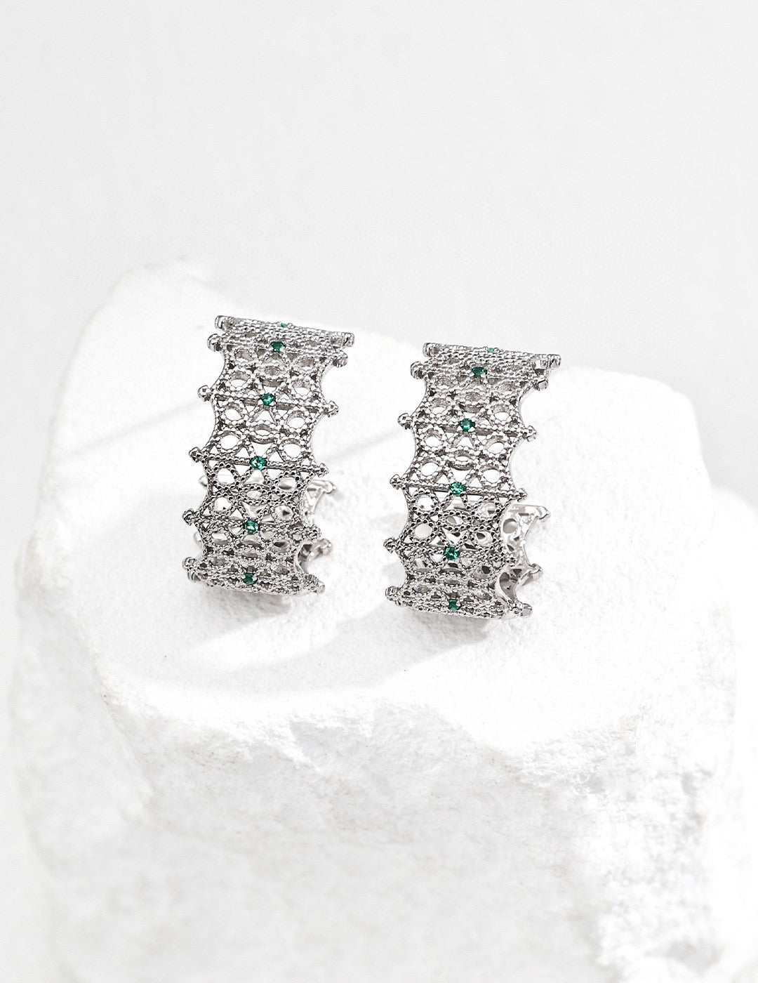 DOUBLE&LL French Lace Filigree Earrings - 18K Gold Plated S925 Sterling Silver Cubic Zirconia Studs | Vintage Baroque Elegance