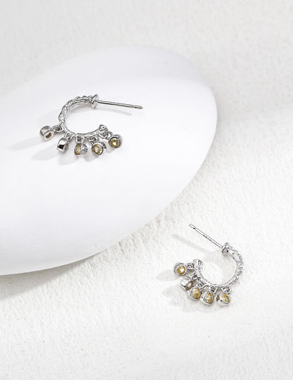 DOUBLE&LL Vintage Drop Earrings - 18K Gold Plated S925 Sterling Silver Arc Hoop with Cascading Cubic Zirconia | Dainty Elegant Jewelry