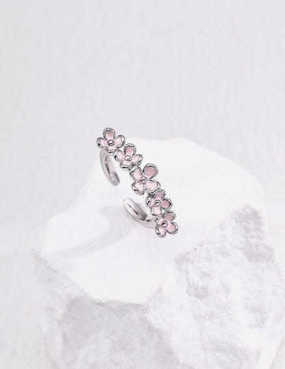 DOUBLE&LL 3D Floral Enamel Ring - 18K Gold Plated S925 Sterling Silver Hand-Painted Flower Ring  Artistic Minimalist Jewelry