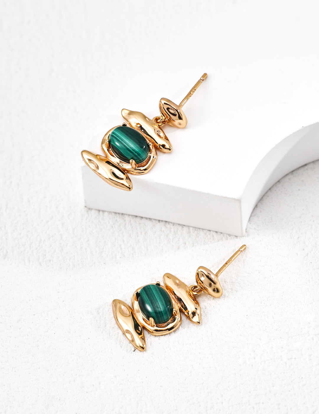 DOUBLE&LL Vintage Malachite Earrings - 18K Gold Plated 925 Sterling Silver
