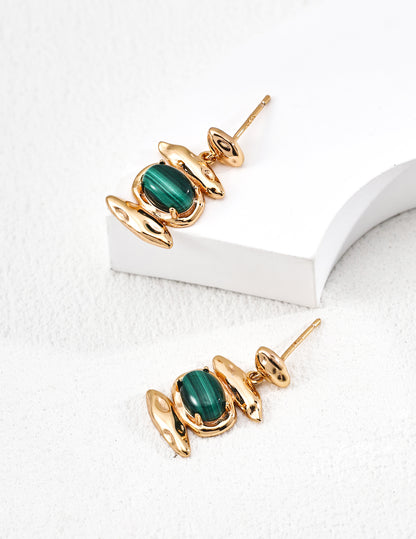 DOUBLE&LL Vintage Malachite Earrings - 18K Gold Plated 925 Sterling Silver