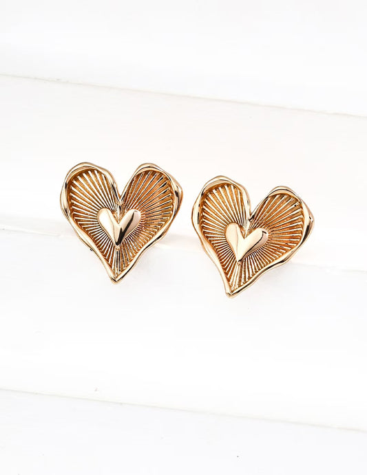 DOUBLE&LL Double Heart Stud Earrings - 18K Gold Plated S925 Sterling Silver Minimalist Earrings  Symbol of Love Jewelry Gift