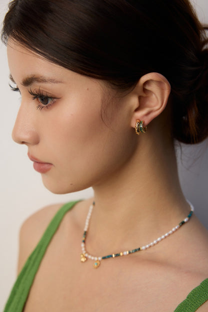 DOUBLE&LL Tiered Green Cubic Zirconia Earrings - 18K Gold Plated S925 Sterling Silver Statement Drops | Minimalist Baroque Chandelier