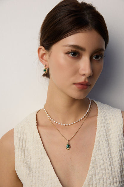 DOUBLE&LL Vintage Malachite Earrings - 18K Gold Plated 925 Sterling Silver