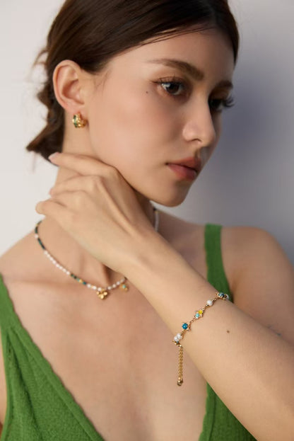 DOUBLE&LL Starry Night Bracelet | Vintage S925 Silver with Natural Pearl & Turquoise