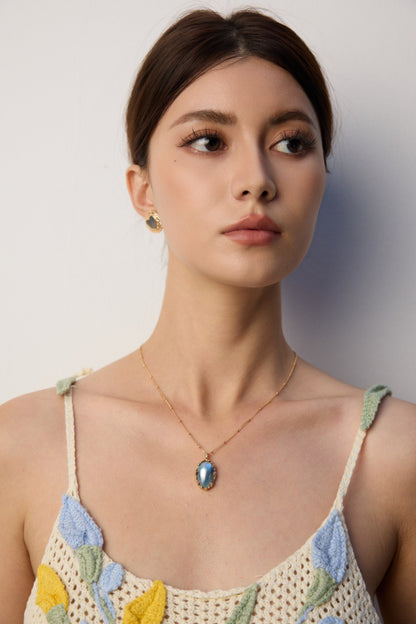 DOUBLE&LL Mabe Pearl Necklace - Vintage Gold Plated S925 Sterling Silver Shell Pearl Pendant