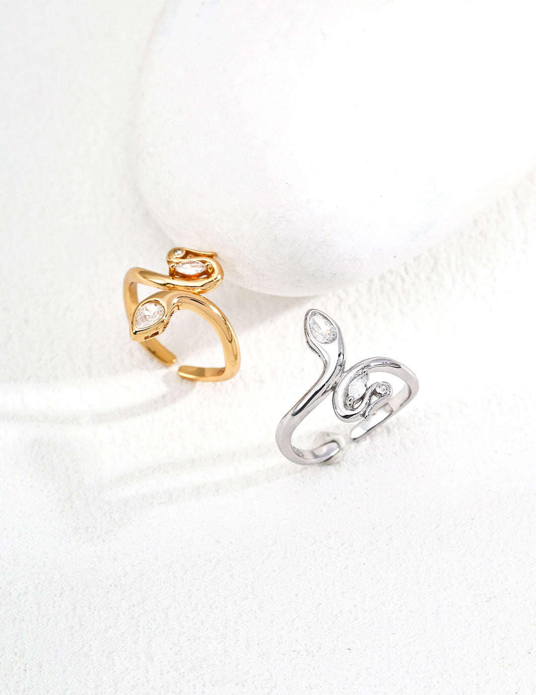 DOUBLE&LL Open Adjustable Ring - 18K Gold Plated S925 Sterling Silver Statement Cubic Zirconia Ring | Vintage Minimalist Stacking Jewelry