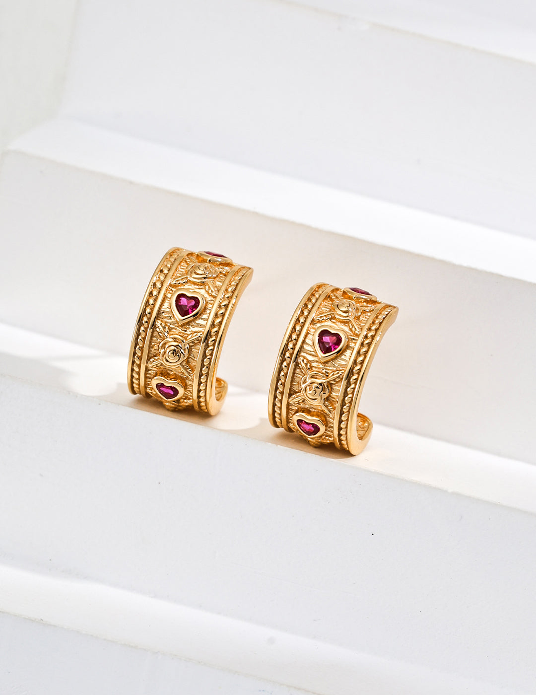 DOUBLE&LL Women's Heart Earrings,Zircon Birthstone,Gothic Style 18K Gold Plated,Hypoallergenic Sterling Silver,Anniversary Gift