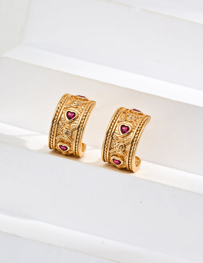 DOUBLE&LL Women's Heart Earrings,Zircon Birthstone,Gothic Style 18K Gold Plated,Hypoallergenic Sterling Silver,Anniversary Gift