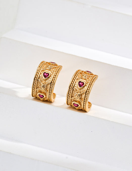 DOUBLE&LL Women's Heart Earrings,Zircon Birthstone,Gothic Style 18K Gold Plated,Hypoallergenic Sterling Silver,Anniversary Gift