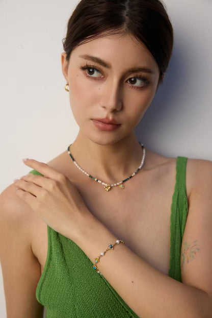 DOUBLE&LL Starry Night Bracelet | Vintage S925 Silver with Natural Pearl & Turquoise