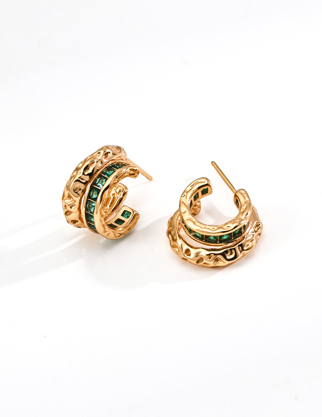 DOUBLE&LL Tiered Green Cubic Zirconia Earrings - 18K Gold Plated S925 Sterling Silver Statement Drops | Minimalist Baroque Chandelier