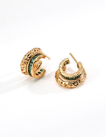 DOUBLE&LL Tiered Green Cubic Zirconia Earrings - 18K Gold Plated S925 Sterling Silver Statement Drops | Minimalist Baroque Chandelier