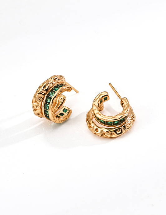 DOUBLE&LL Tiered Green Cubic Zirconia Earrings - 18K Gold Plated S925 Sterling Silver Statement Drops | Minimalist Baroque Chandelier