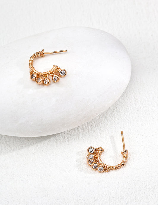 DOUBLE&LL Vintage Drop Earrings - 18K Gold Plated S925 Sterling Silver Arc Hoop with Cascading Cubic Zirconia | Dainty Elegant Jewelry