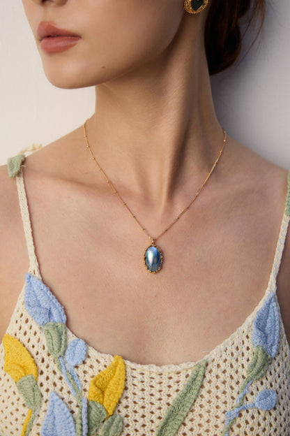 DOUBLE&LL Mabe Pearl Necklace - Vintage Gold Plated S925 Sterling Silver Shell Pearl Pendant