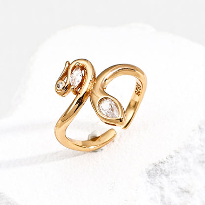 DOUBLE&LL Open Adjustable Ring - 18K Gold Plated S925 Sterling Silver Statement Cubic Zirconia Ring | Vintage Minimalist Stacking Jewelry