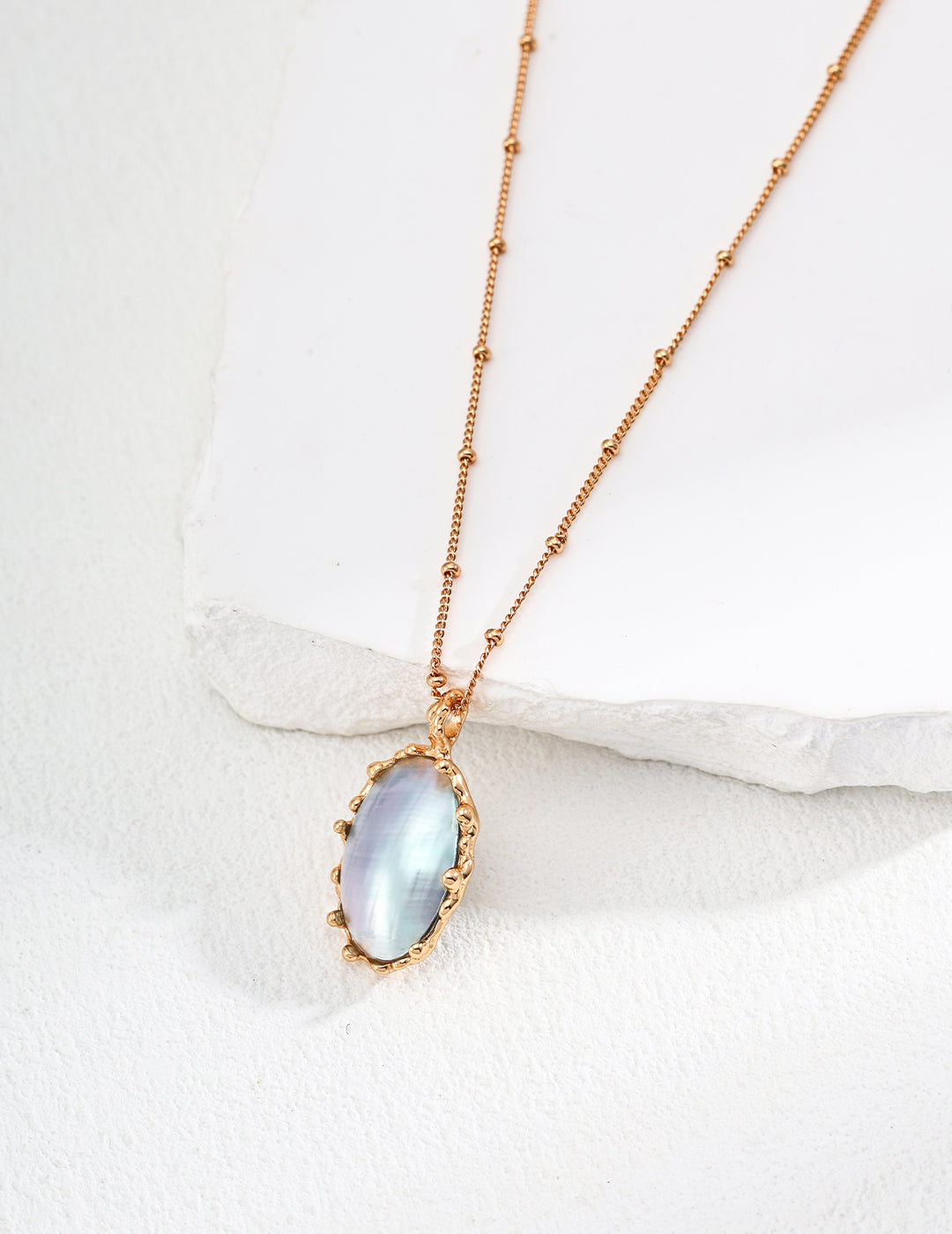 DOUBLE&LL Mabe Pearl Necklace - Vintage Gold Plated S925 Sterling Silver Shell Pearl Pendant