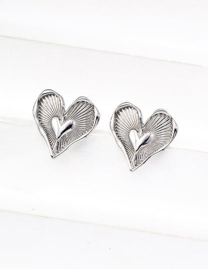DOUBLE&LL Double Heart Stud Earrings - 18K Gold Plated S925 Sterling Silver Minimalist Earrings  Symbol of Love Jewelry Gift