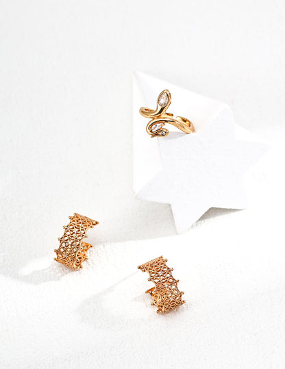 DOUBLE&LL Open Adjustable Ring - 18K Gold Plated S925 Sterling Silver Statement Cubic Zirconia Ring | Vintage Minimalist Stacking Jewelry