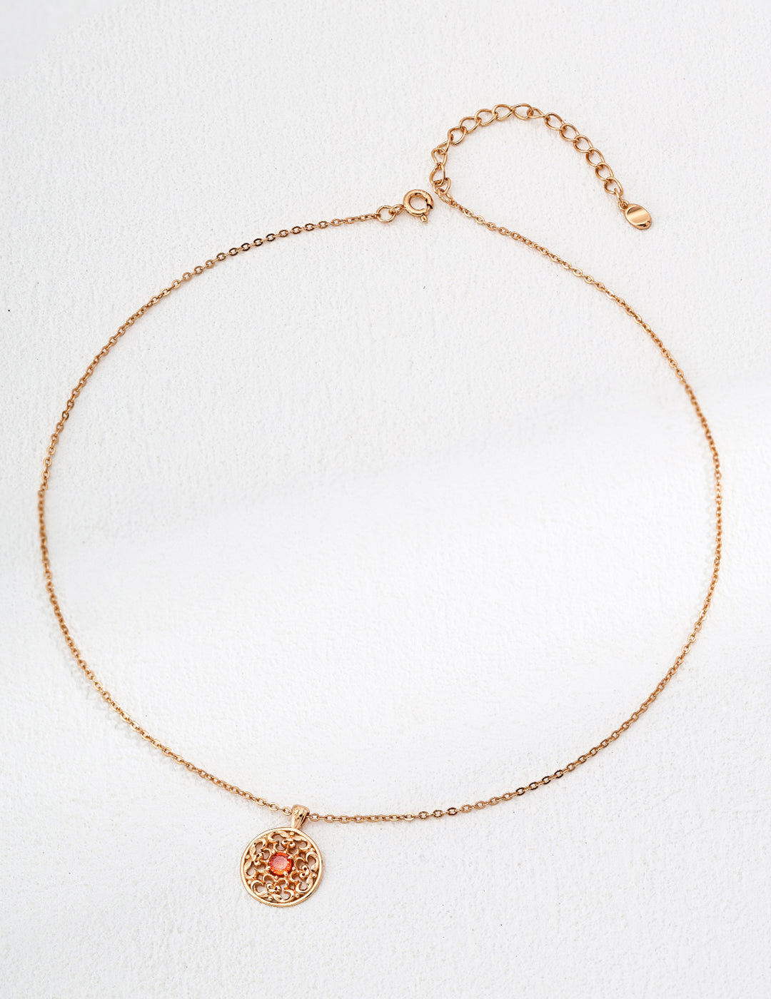 DOUBLE&LL Vintage Gold Pendant Necklace - 925 Sterling Silver 18k Gold Plated Orange Zircon Hollow Design Elegant Jewelry
