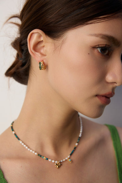 DOUBLE&LL Tiered Green Cubic Zirconia Earrings - 18K Gold Plated S925 Sterling Silver Statement Drops | Minimalist Baroque Chandelier