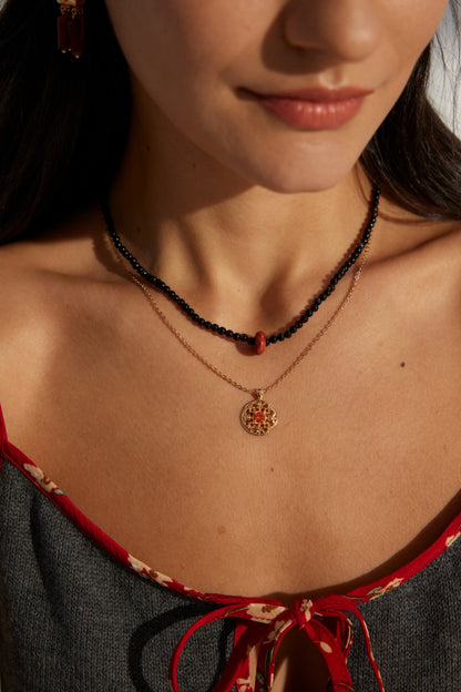 DOUBLE&LL Vintage Gold Pendant Necklace - 925 Sterling Silver 18k Gold Plated Orange Zircon Hollow Design Elegant Jewelry