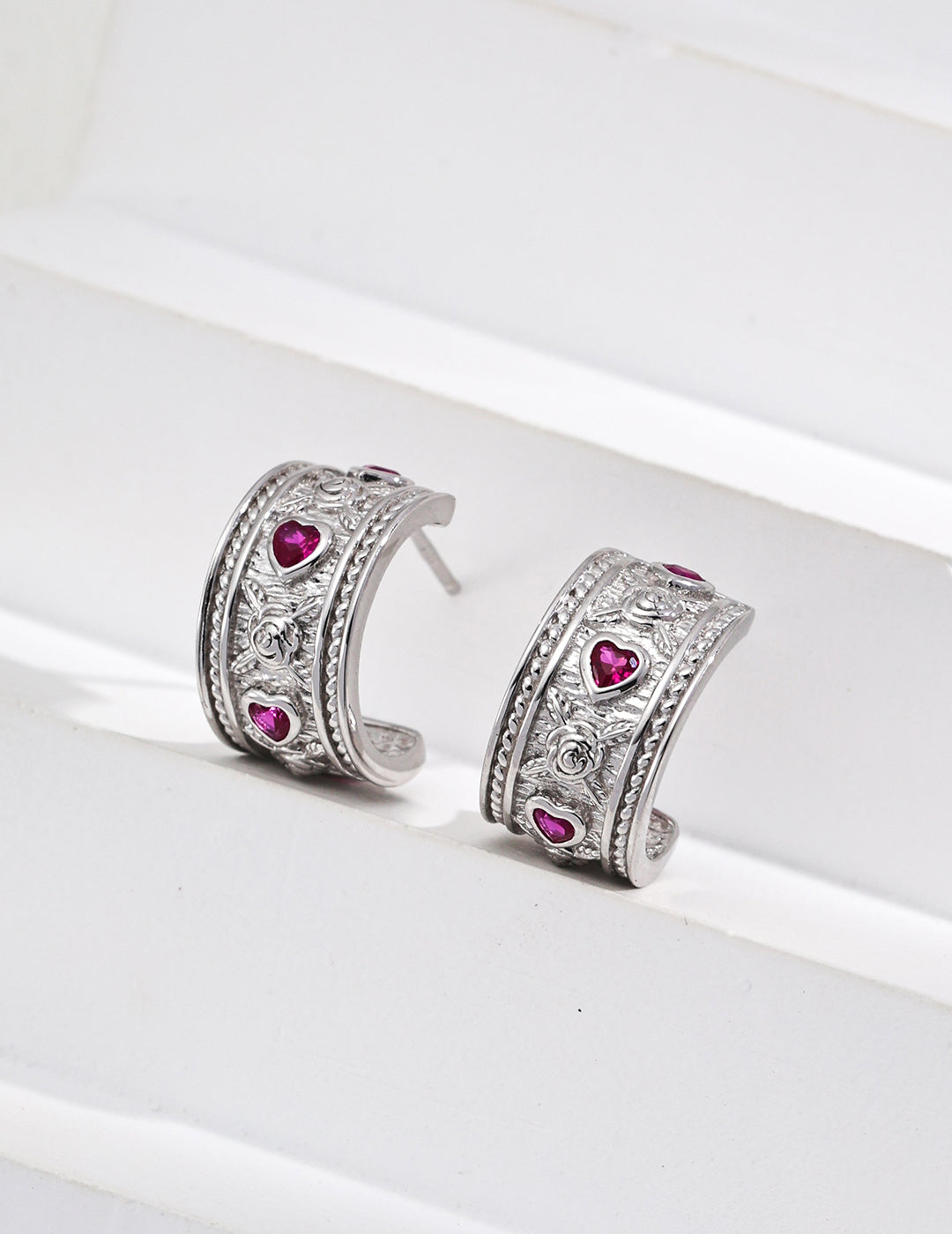 DOUBLE&LL Women's Heart Earrings,Zircon Birthstone,Gothic Style 18K Gold Plated,Hypoallergenic Sterling Silver,Anniversary Gift