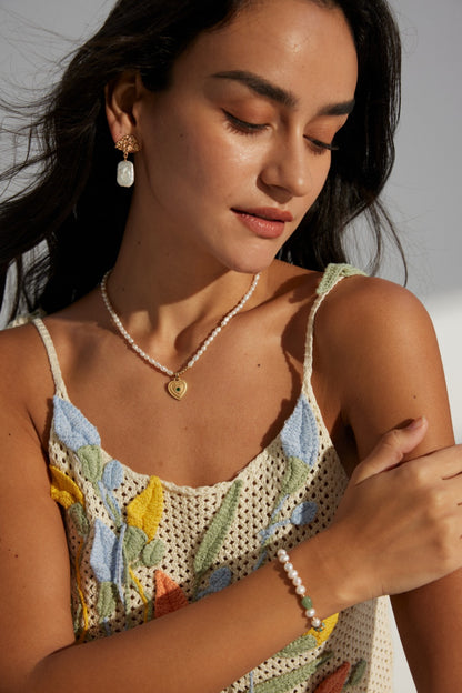 DOUBLE&LL Women's Heart Pendant Necklace,Natural Pearl & Zircon,18K Gold Plated -925 Sterling Silver,Vintage Birthstone Gift for Her