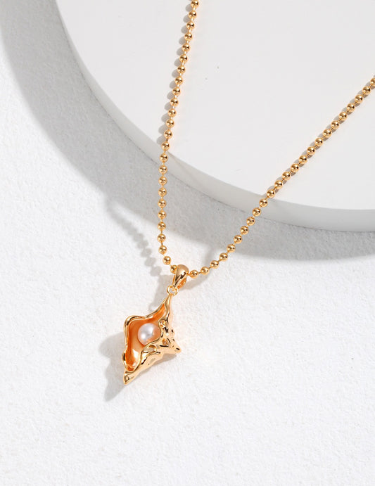 DOUBLE&LL Vintage Conch Shell Necklace Natural Pearl Pendant - 925 Sterling Silver 18K Gold Plated,Luxury Ocean Jewelry