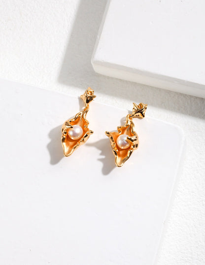 DOUBLE&LL Vintage Conch Shell Earrings with Natural Pearl Hypoallergenic - 925 Sterling Silver 18K Gold Plated , Luxury Seashell Jewelry