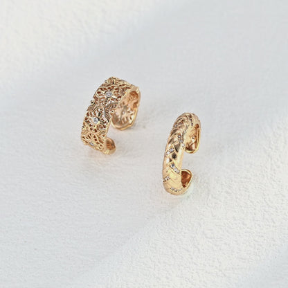 DOUBLE&LL Vintage Openwork Ring - Adjustable 18K Gold Plated S925 Sterling Silver Filigree Ring with Cubic Zirconia | Baroque Stackable Jewelry