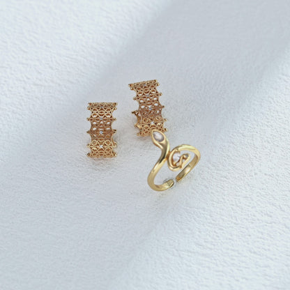 DOUBLE&LL Open Adjustable Ring - 18K Gold Plated S925 Sterling Silver Statement Cubic Zirconia Ring | Vintage Minimalist Stacking Jewelry