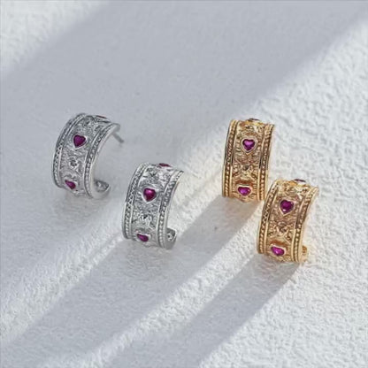 DOUBLE&LL Women's Heart Earrings,Zircon Birthstone,Gothic Style 18K Gold Plated,Hypoallergenic Sterling Silver,Anniversary Gift
