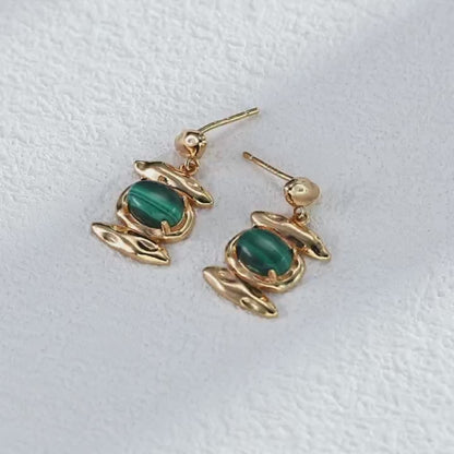 DOUBLE&LL Vintage Malachite Earrings - 18K Gold Plated 925 Sterling Silver